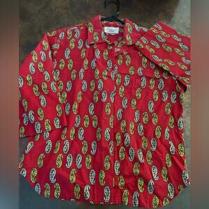 Tomato Red vintage 60’s cotton paisley women’s shirt small